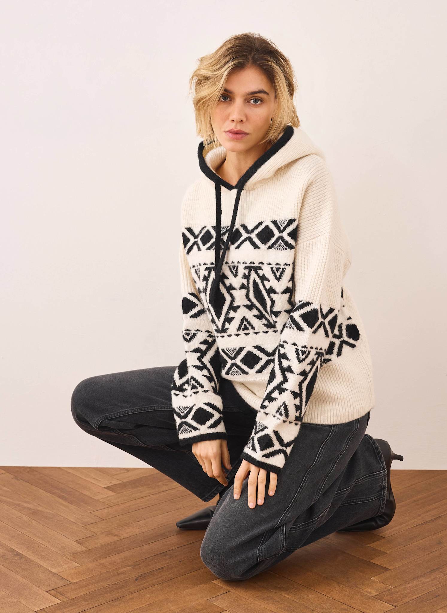 Cream Fair Isle Knit Hood Jumper