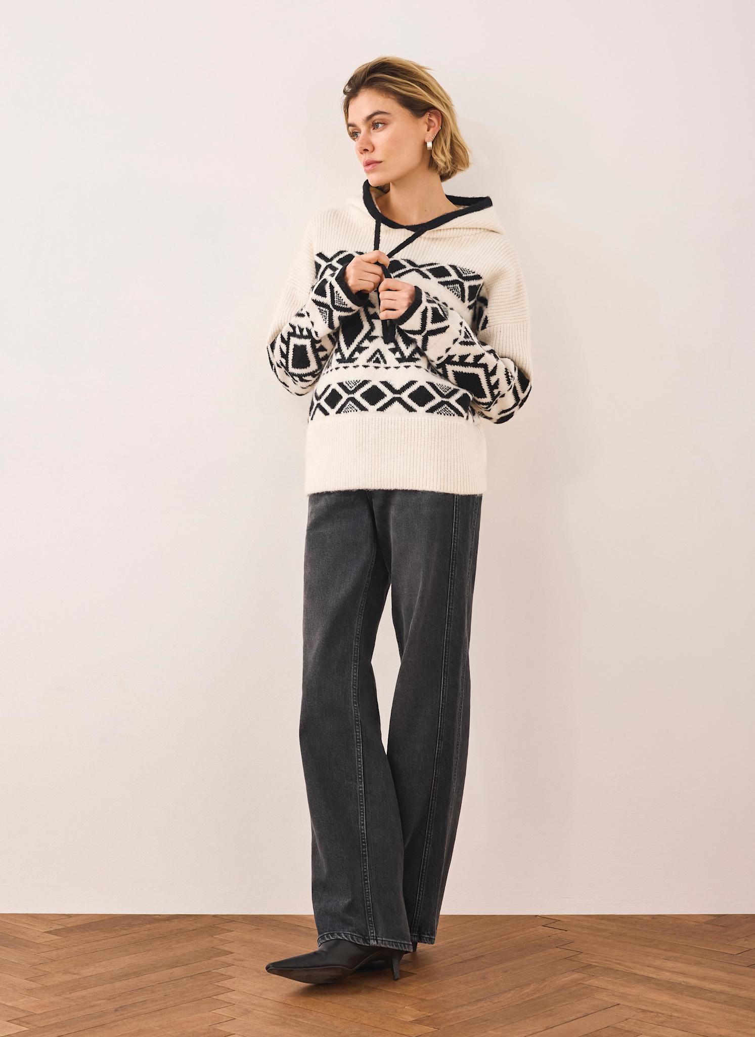 Cream Fair Isle Knit Hood Jumper