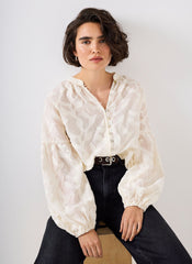 Cream Floral Jacquard Blouse