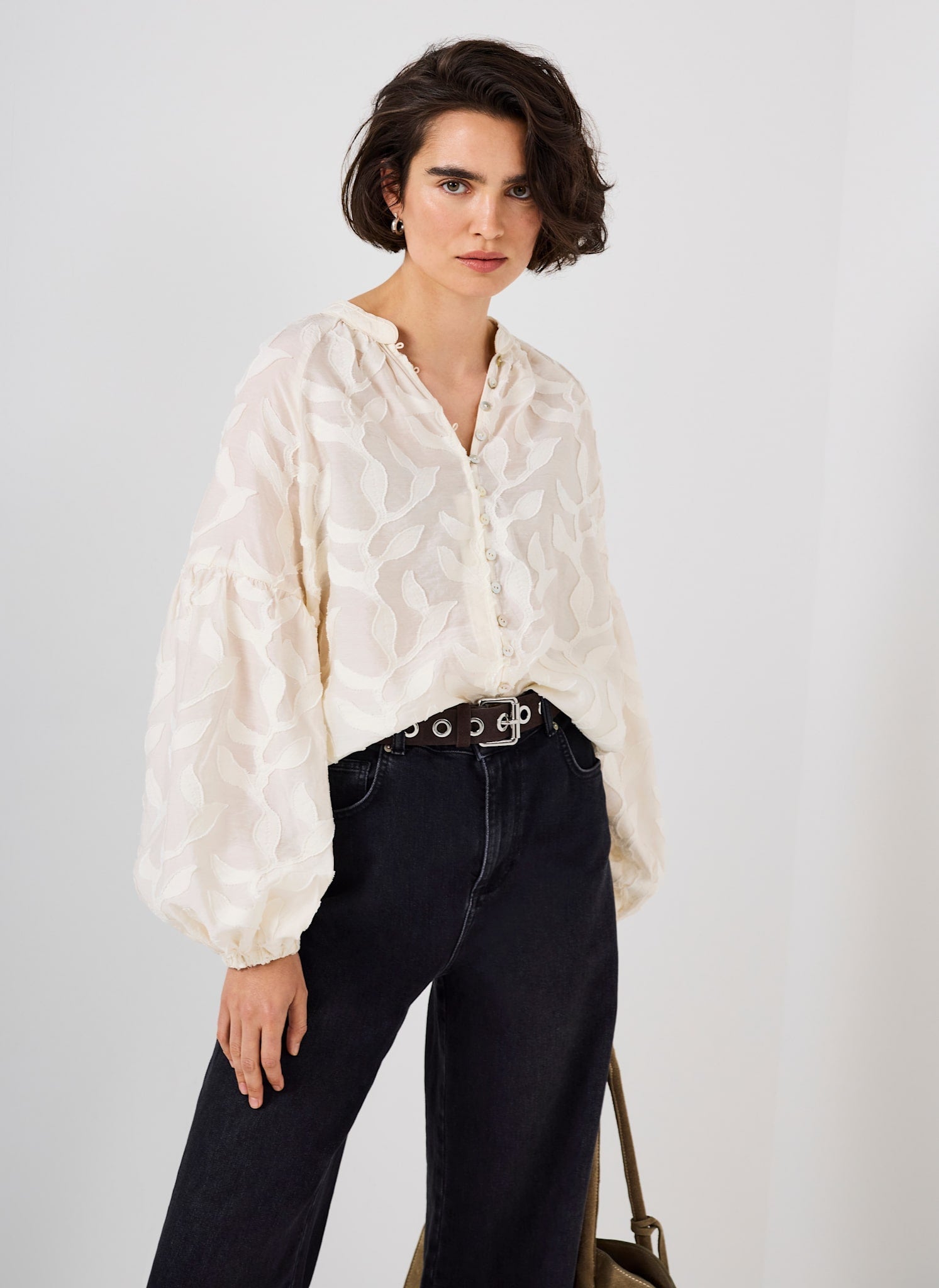 Cream Floral Jacquard Blouse