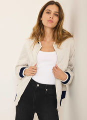 Cream Quilted Bomber Jacket