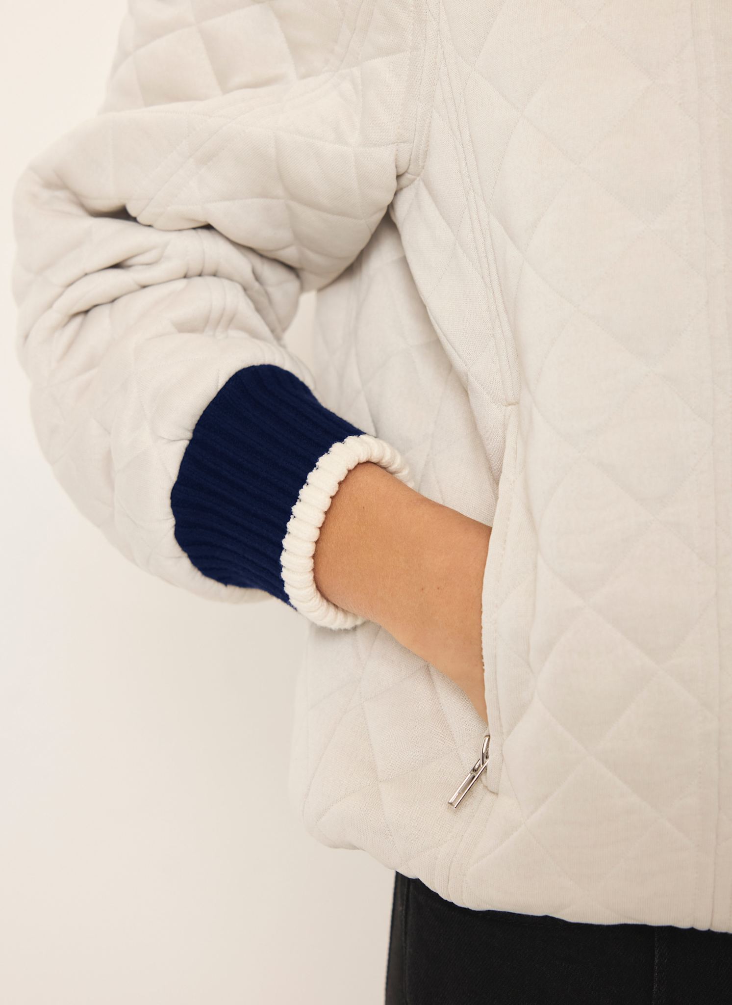 Cream Quilted Bomber Jacket