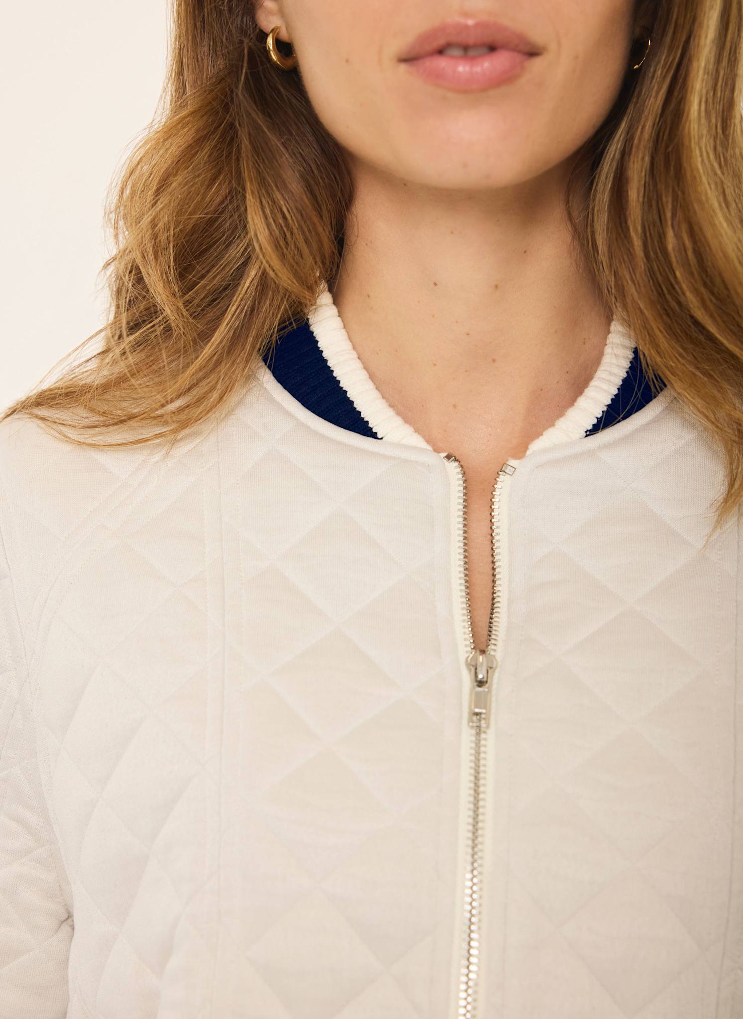 Cream Quilted Bomber Jacket