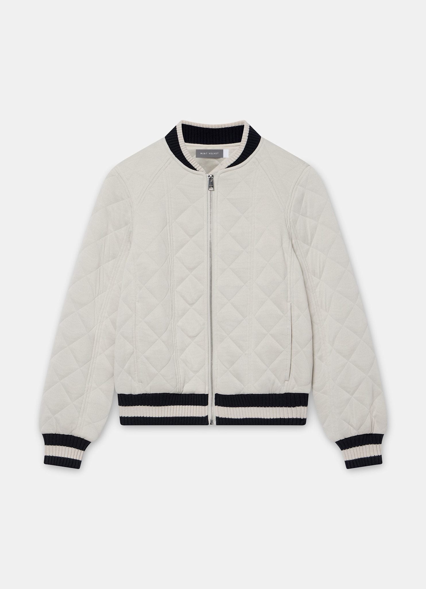 Cream Quilted Bomber Jacket