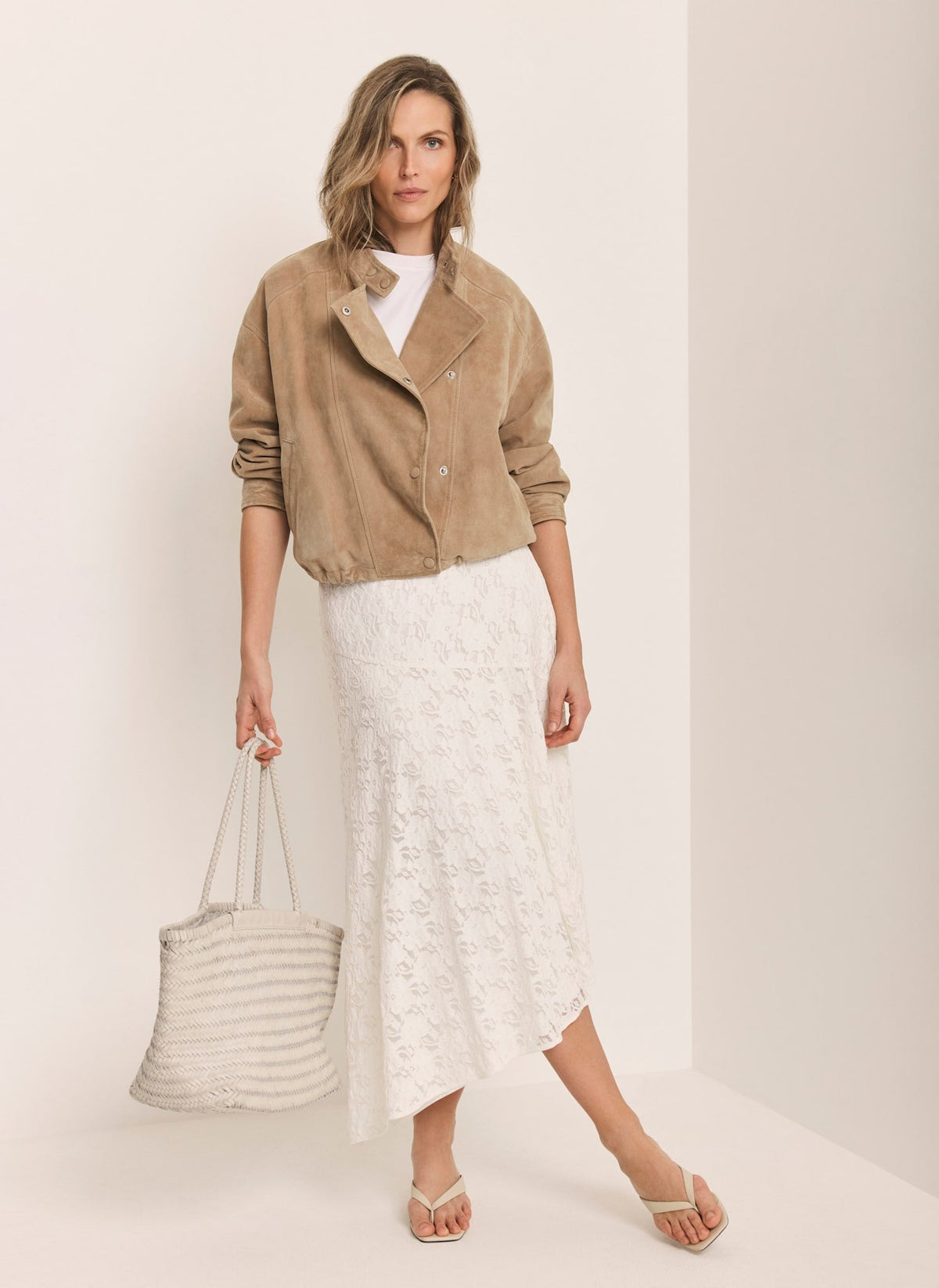 Cream Lace Asymmetric Skirt