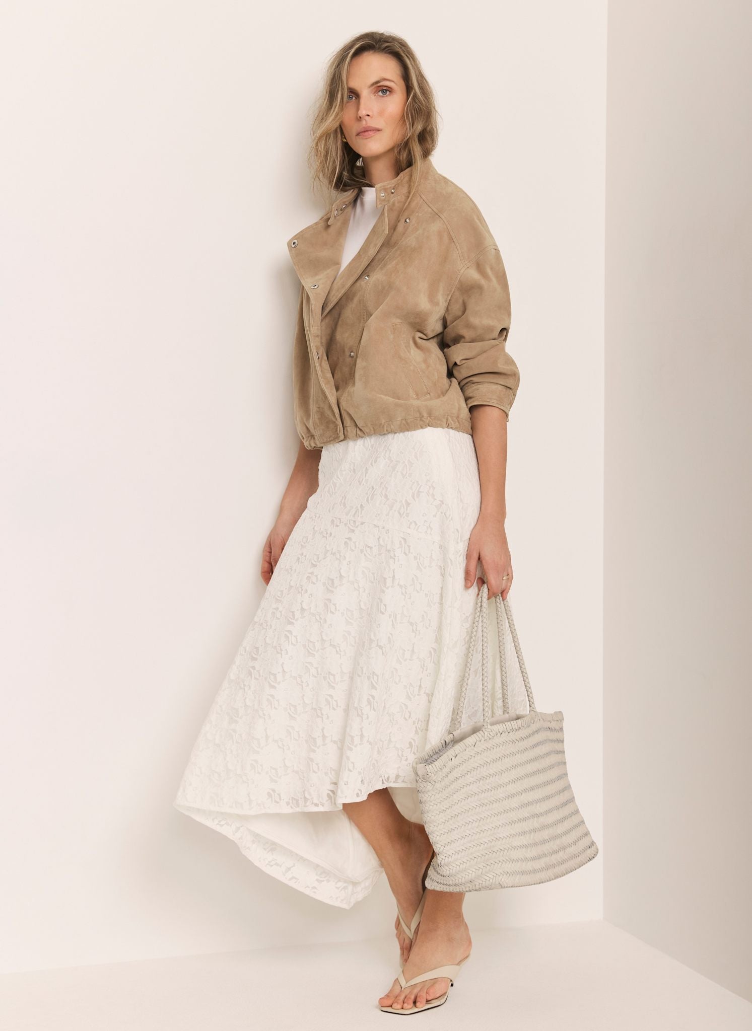 Cream Lace Asymmetric Skirt