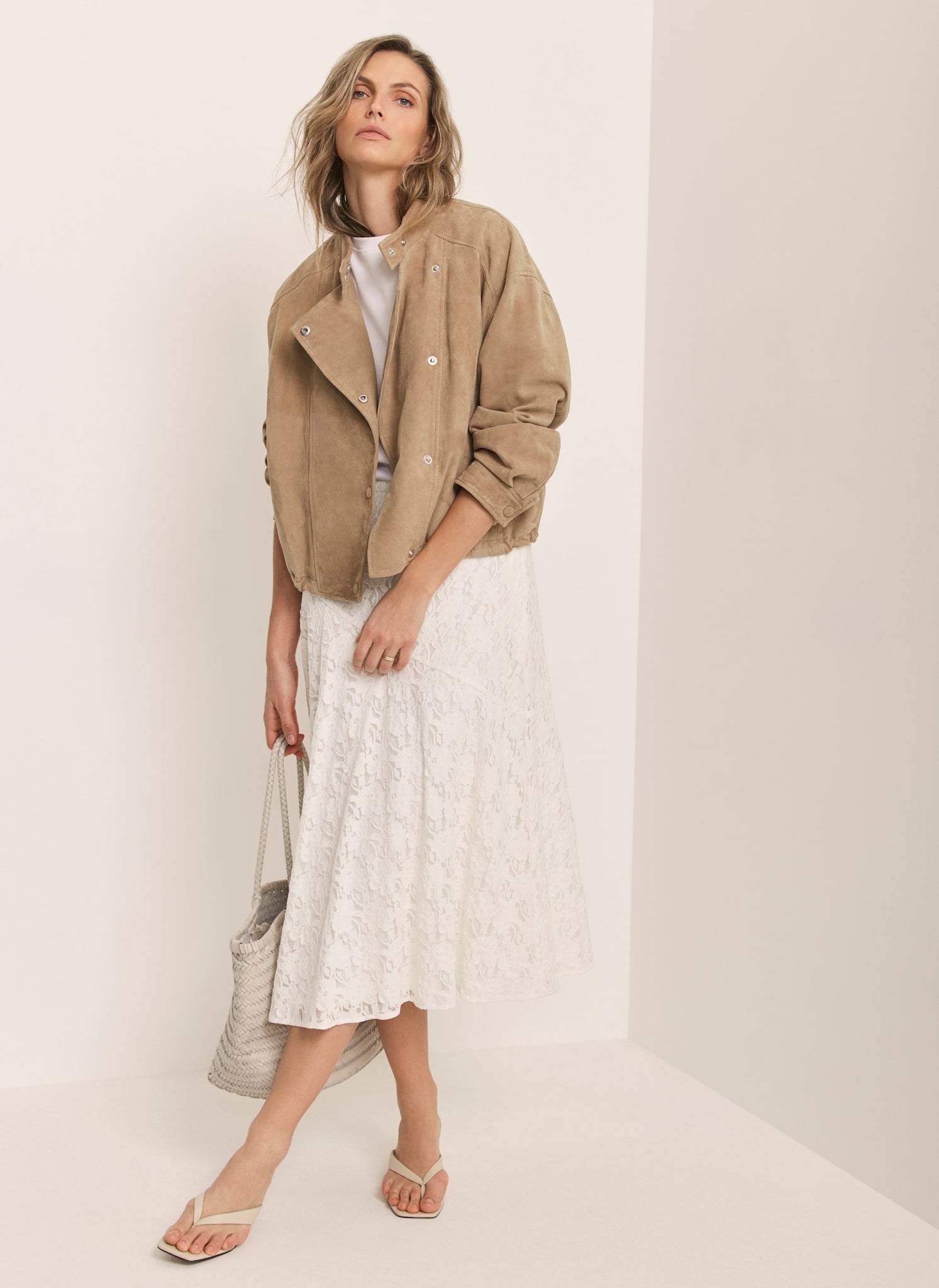 Cream Lace Asymmetric Skirt