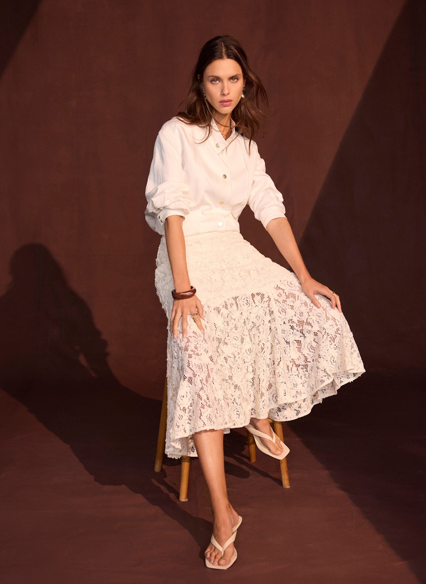 Cream Lace Maxi Skirt