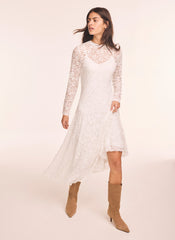 Cream Lace Full Asymmetric Midi Dress