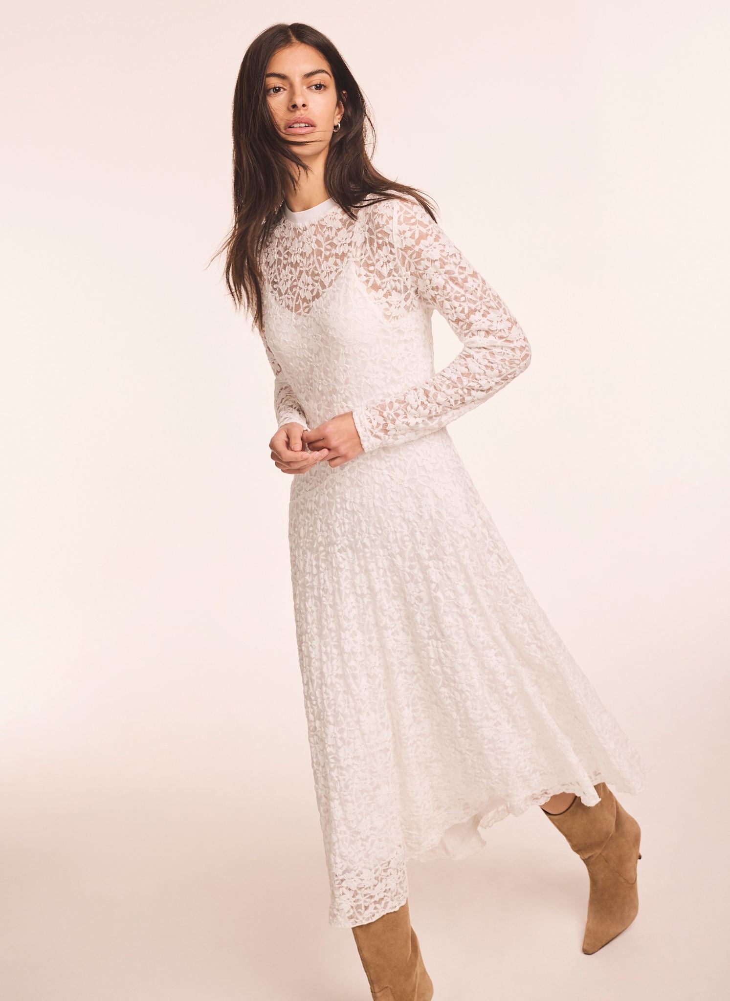 Cream Lace Full Asymmetric Midi Dress