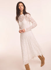 Cream Lace Full Asymmetric Midi Dress