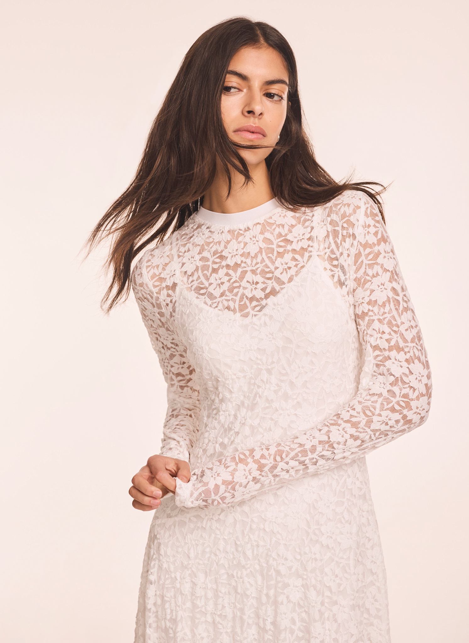 Cream Lace Full Asymmetric Midi Dress