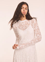 Cream Lace Full Asymmetric Midi Dress