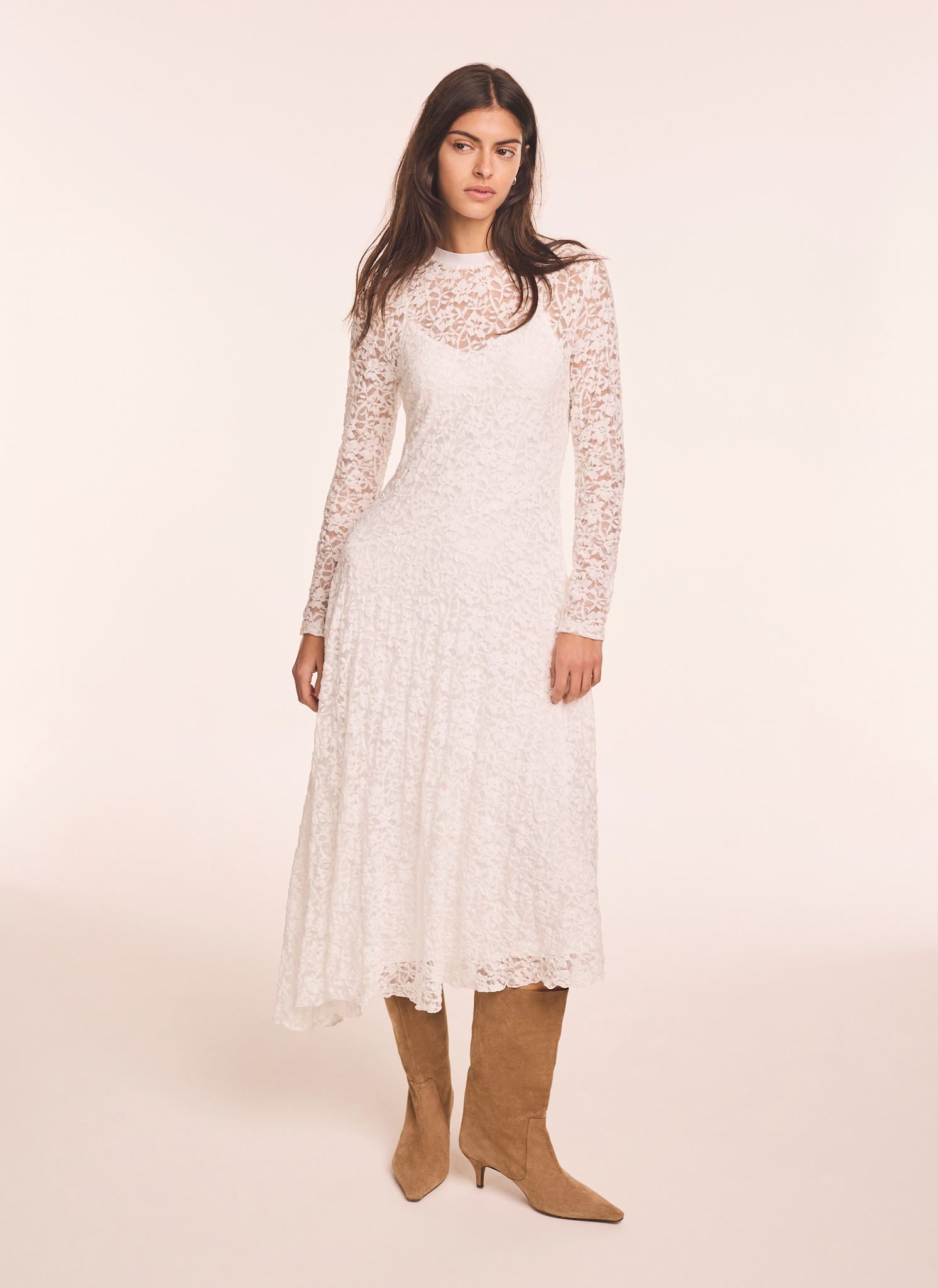 Cream Lace Full Asymmetric Midi Dress