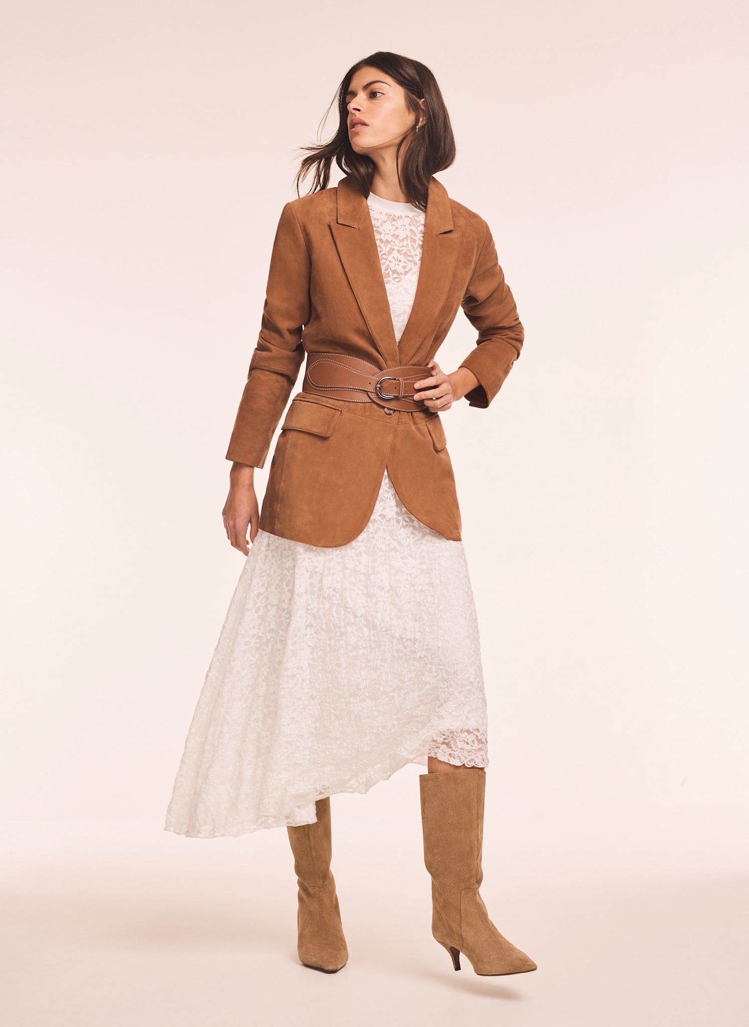 Cream Lace Full Asymmetric Midi Dress