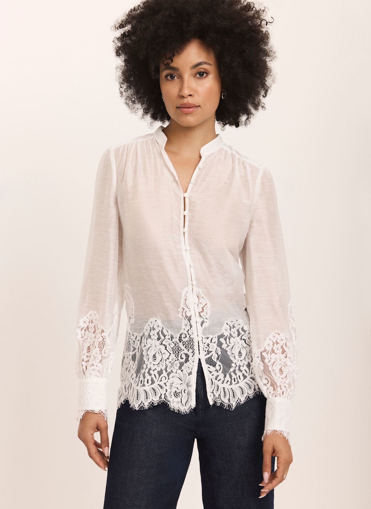 Cream Lace Detail Blouse