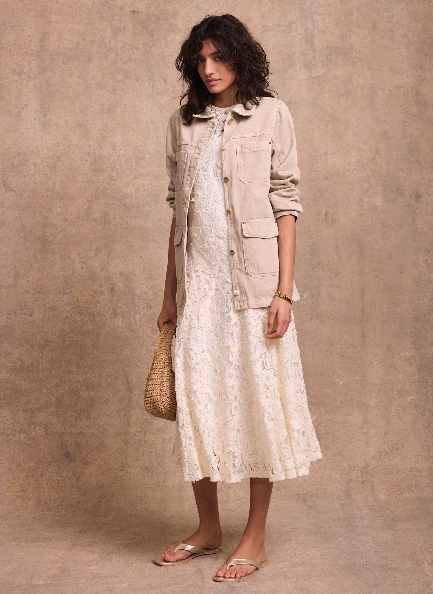 Cream Lace Midi Dress