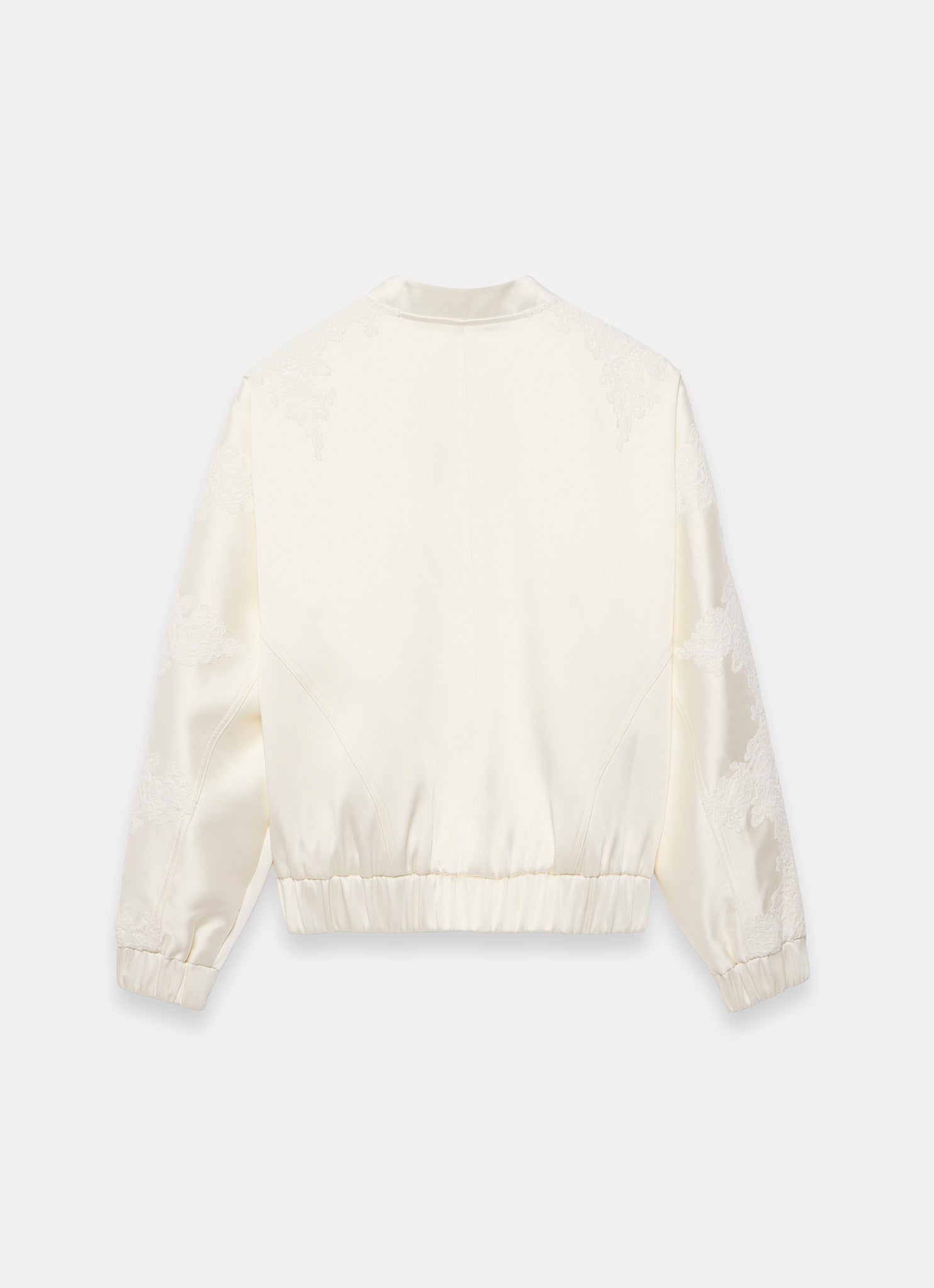 Cream Satin Lace Sleeve Bomber Jacket