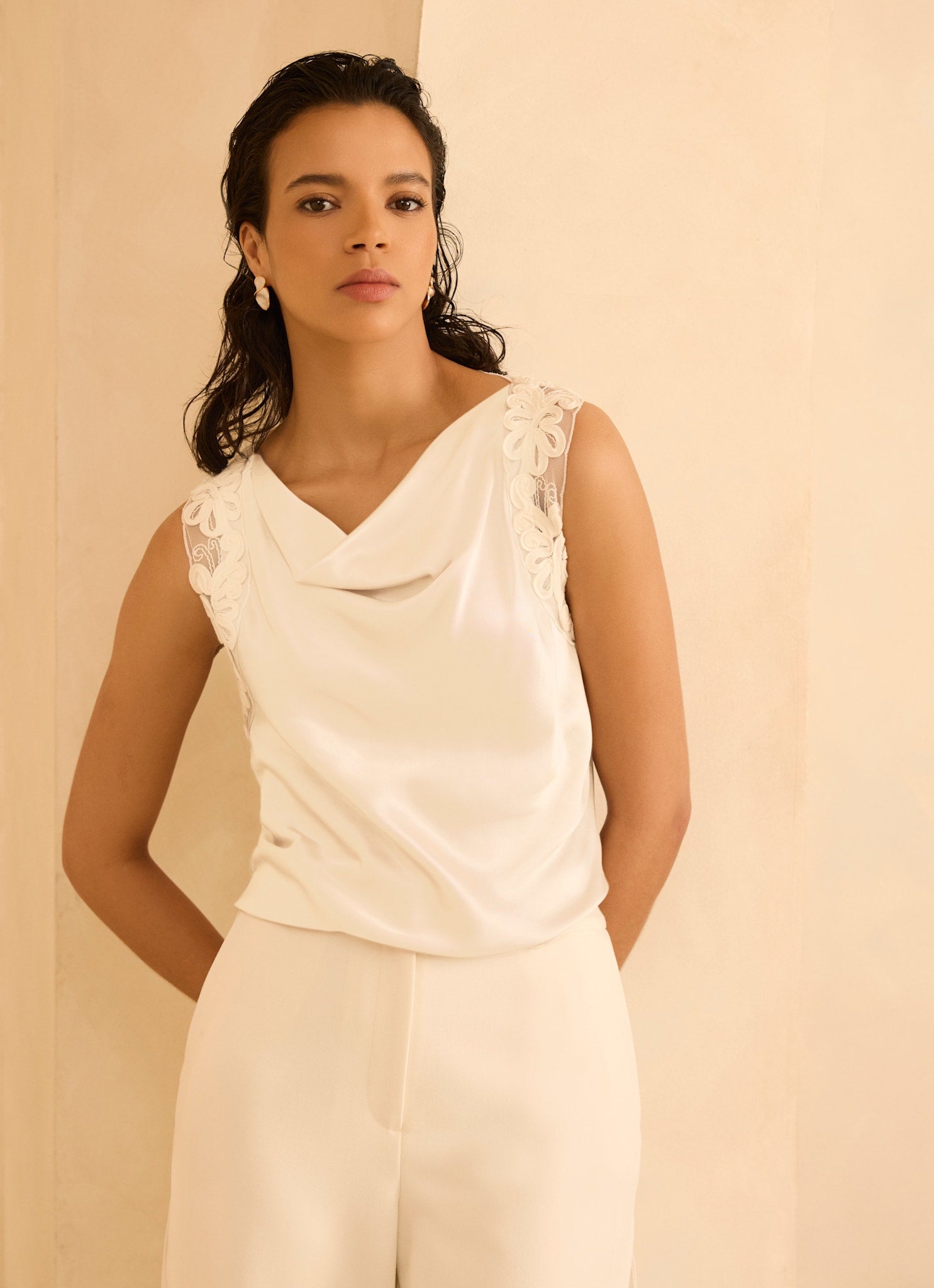 Cream Lace Satin Top