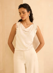 Cream Lace Satin Top