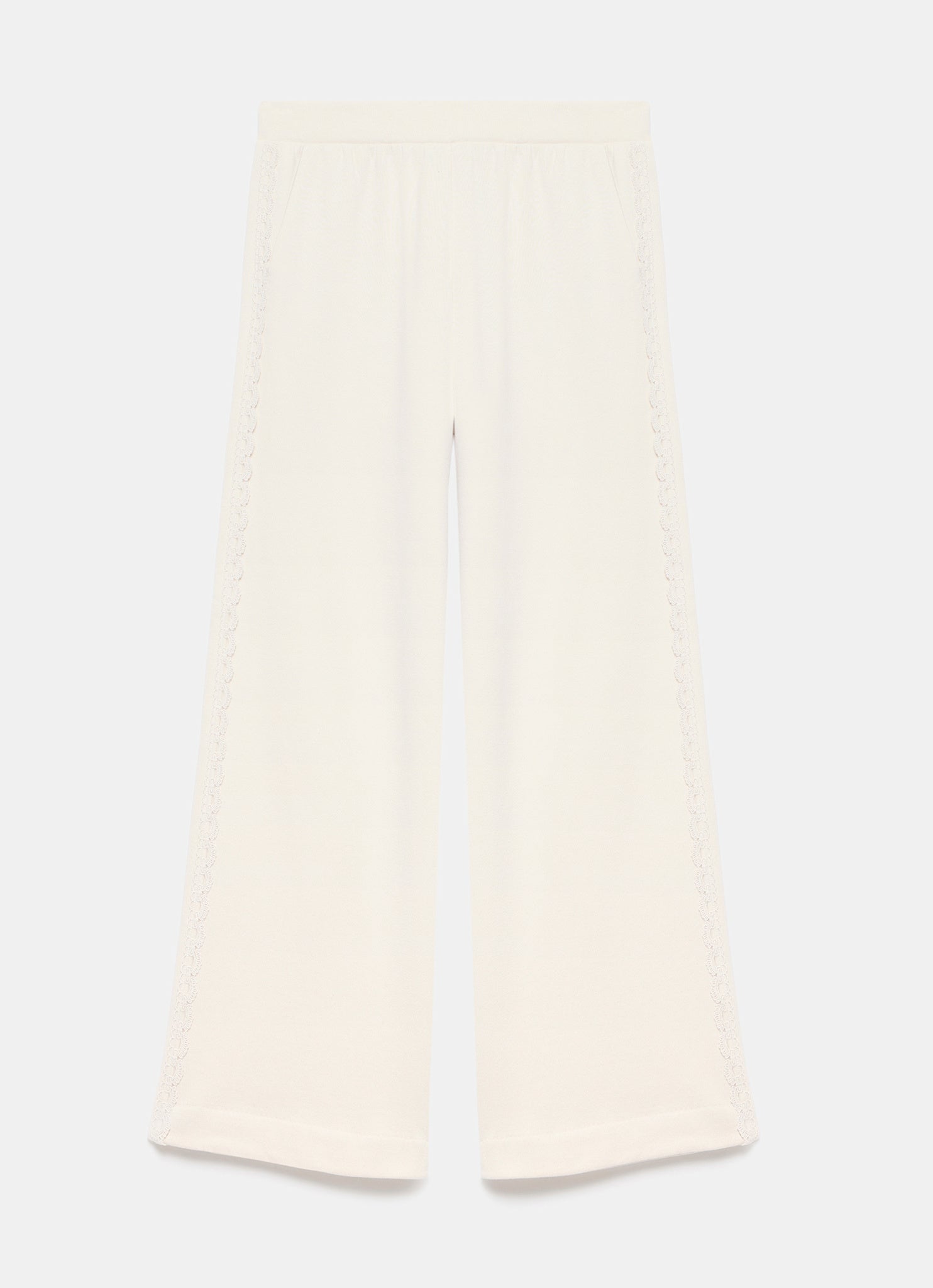 Cream Cotton Blend Lace Trim Joggers