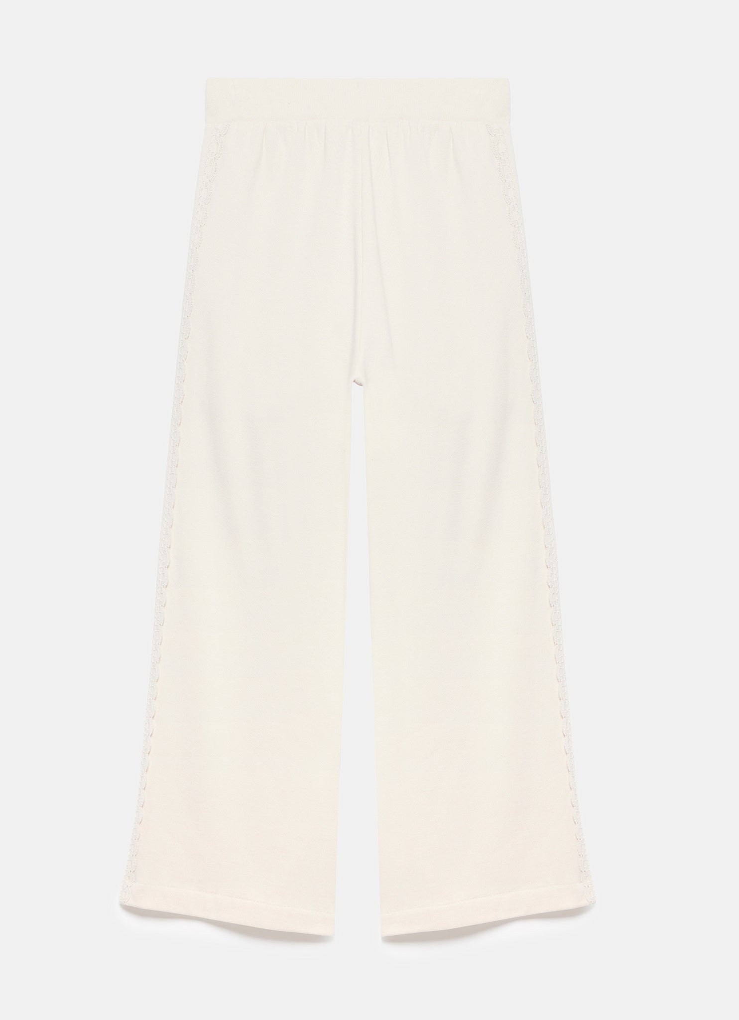 Cream Cotton Blend Lace Trim Joggers