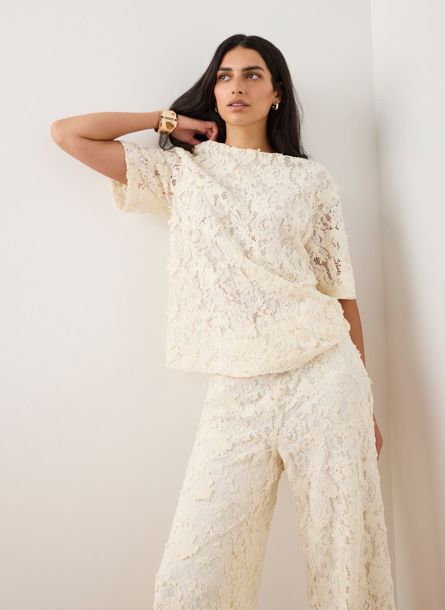 Cream Lace Oversized Top