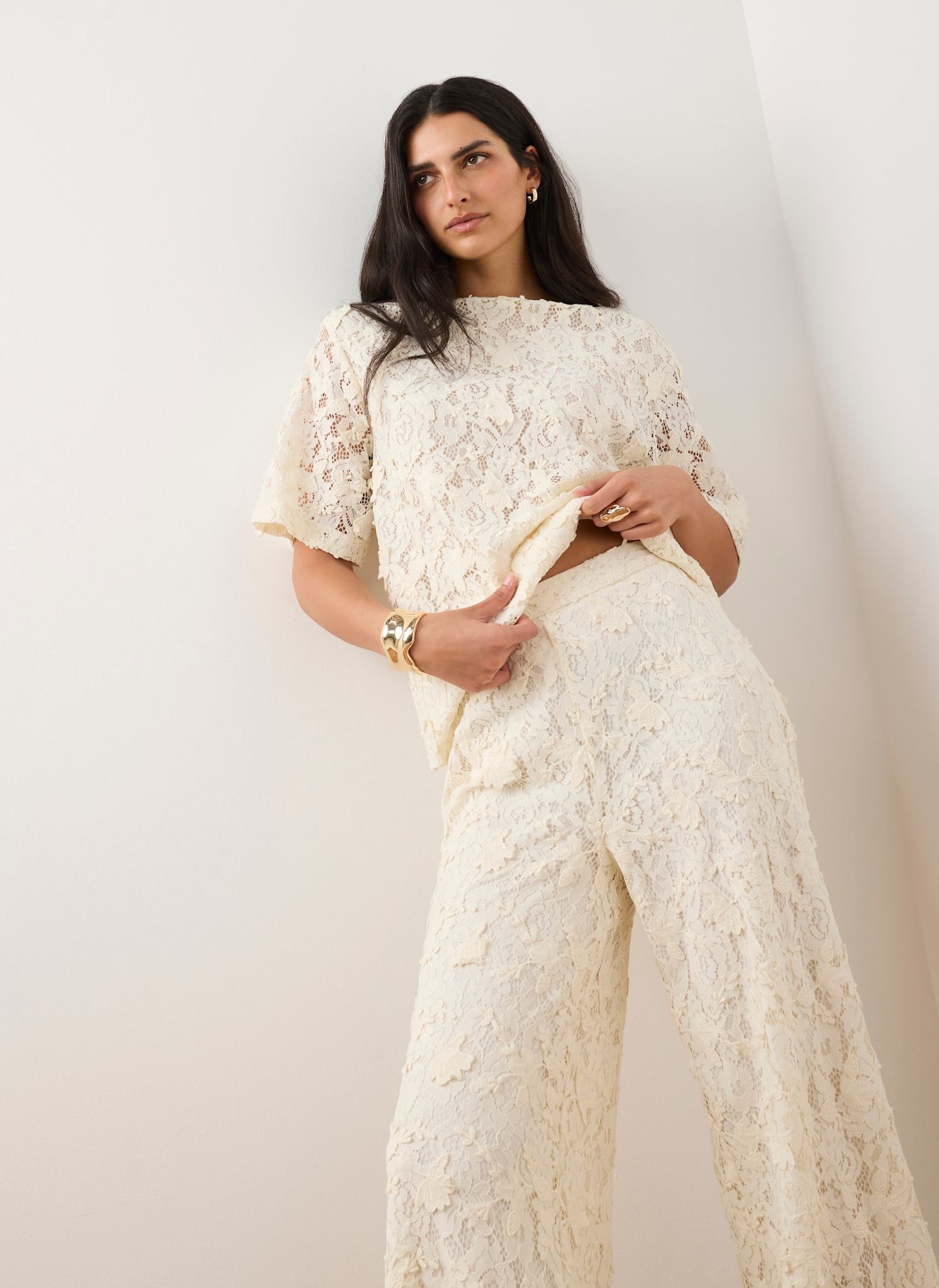 Cream Lace Oversized Top