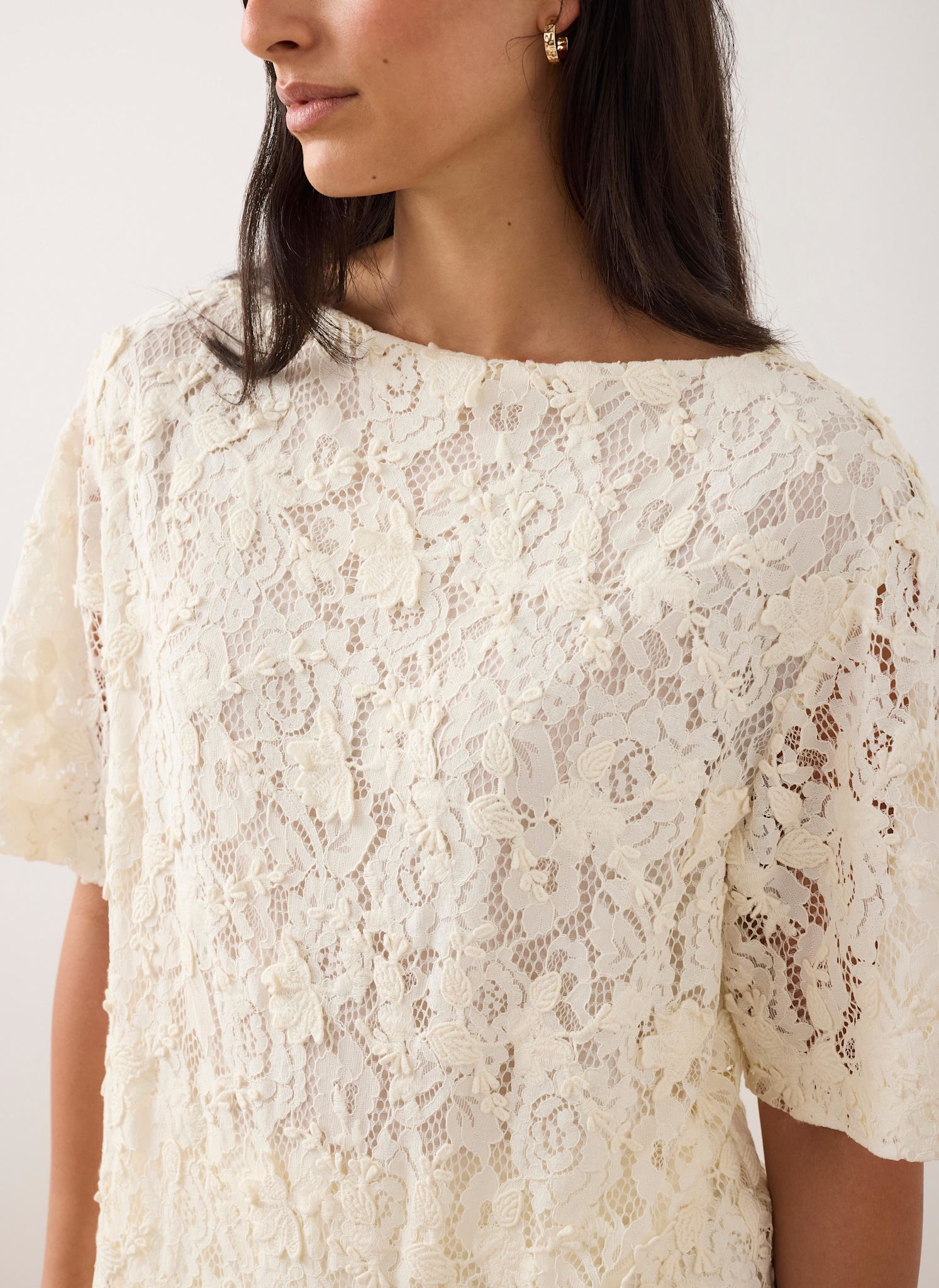 Cream Lace Oversized Top