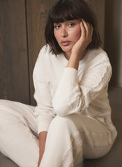Cream Cotton Blend Lace Trim Sweatshirt