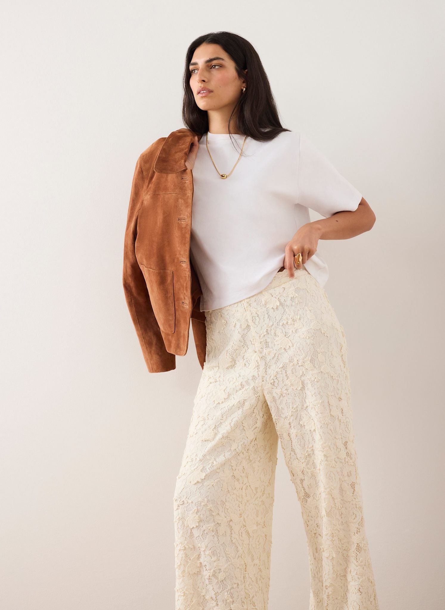 Cream Lace Wide Leg Trousers