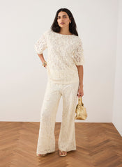 Cream Lace Wide Leg Trousers