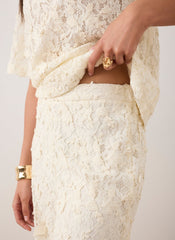 Cream Lace Wide Leg Trousers