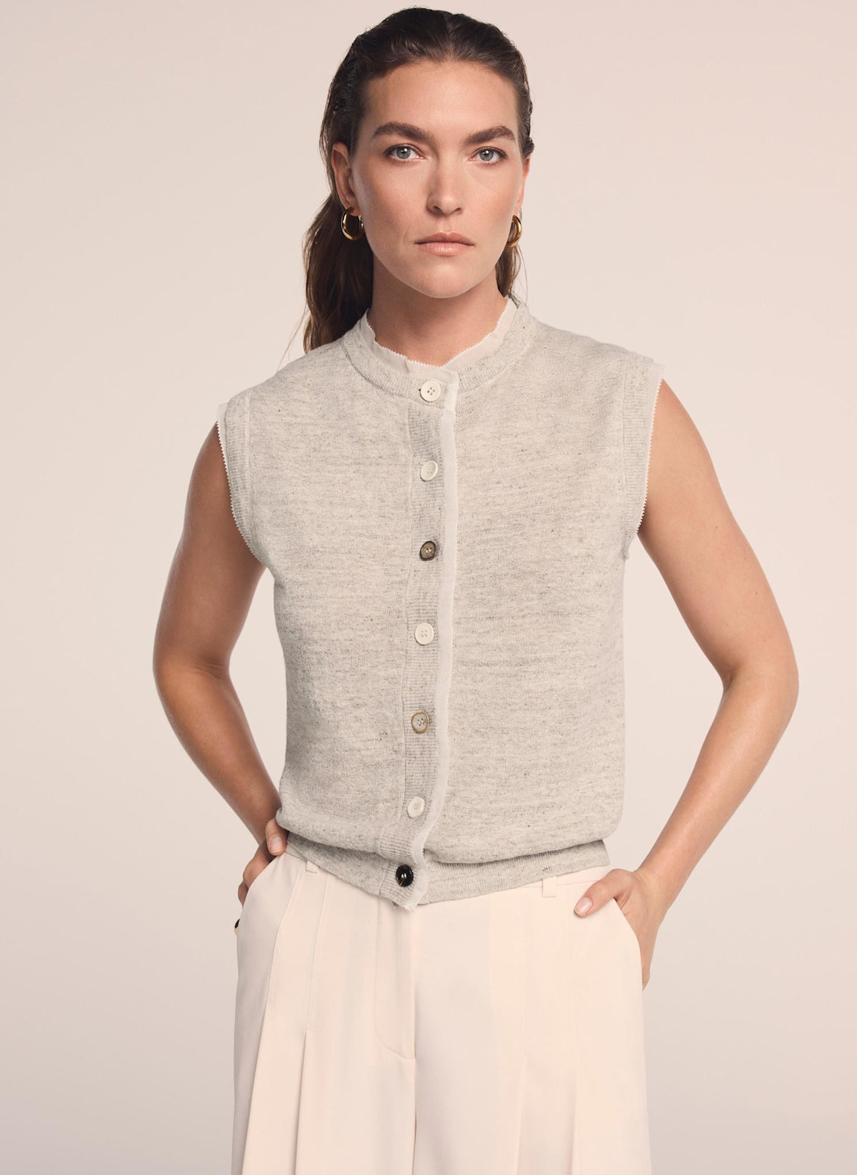 Neutral Linen Blend Sleeveless Top