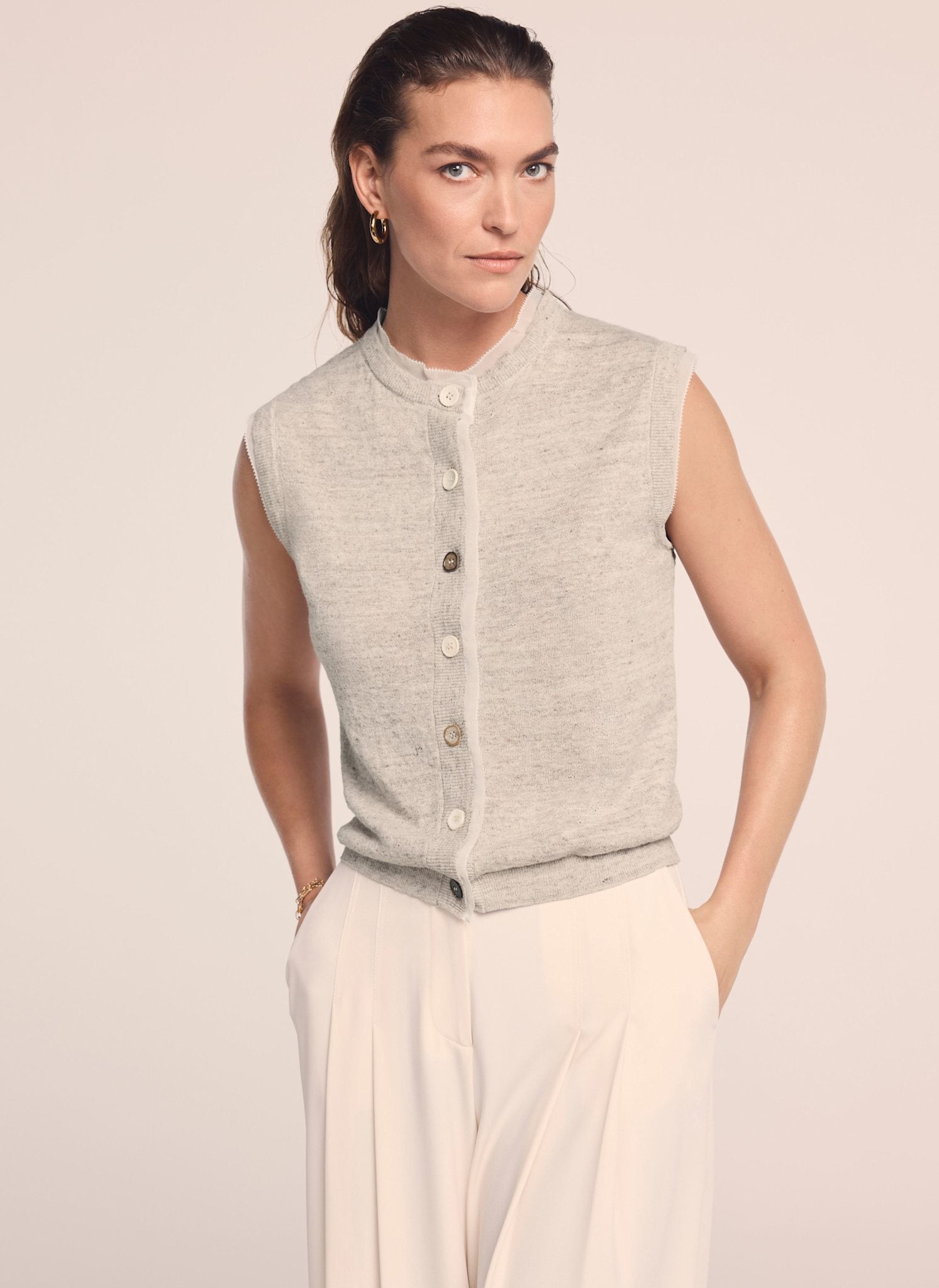 Neutral Linen Blend Sleeveless Top