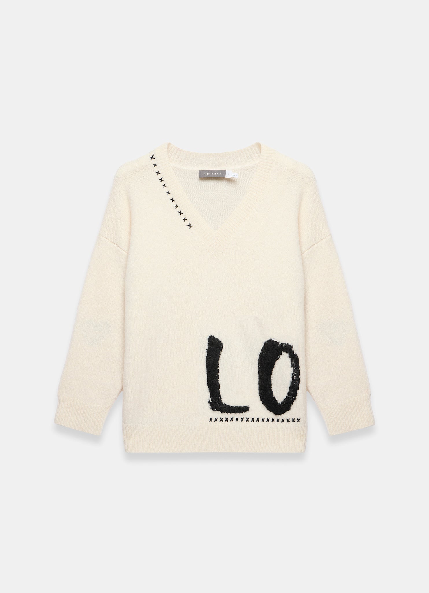 Cream Wool Blend Graphic Love Jumper