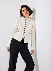Cream Wool Blend Military Jacket