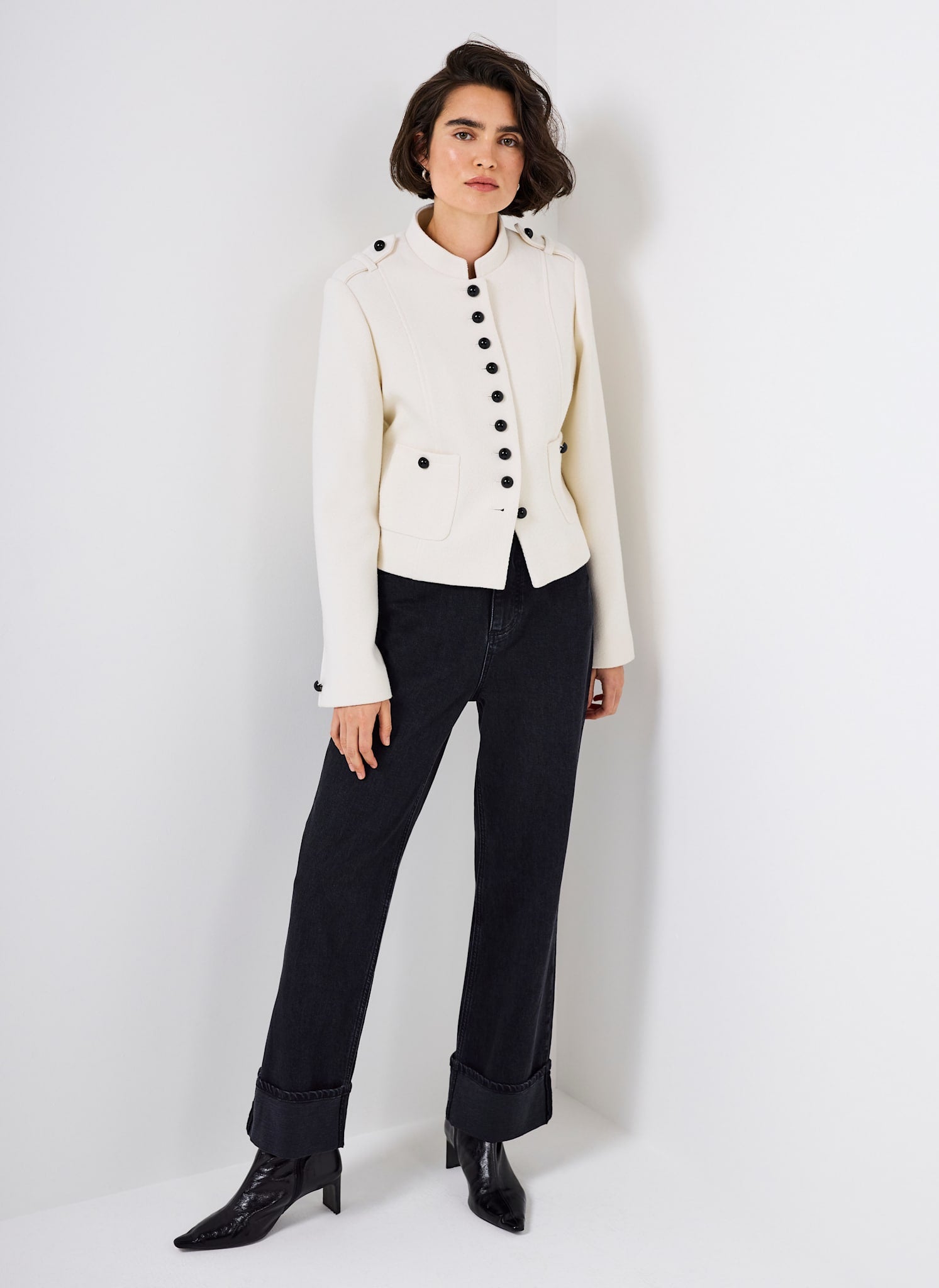 Cream Wool Blend Military Jacket
