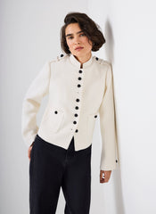 Cream Wool Blend Military Jacket