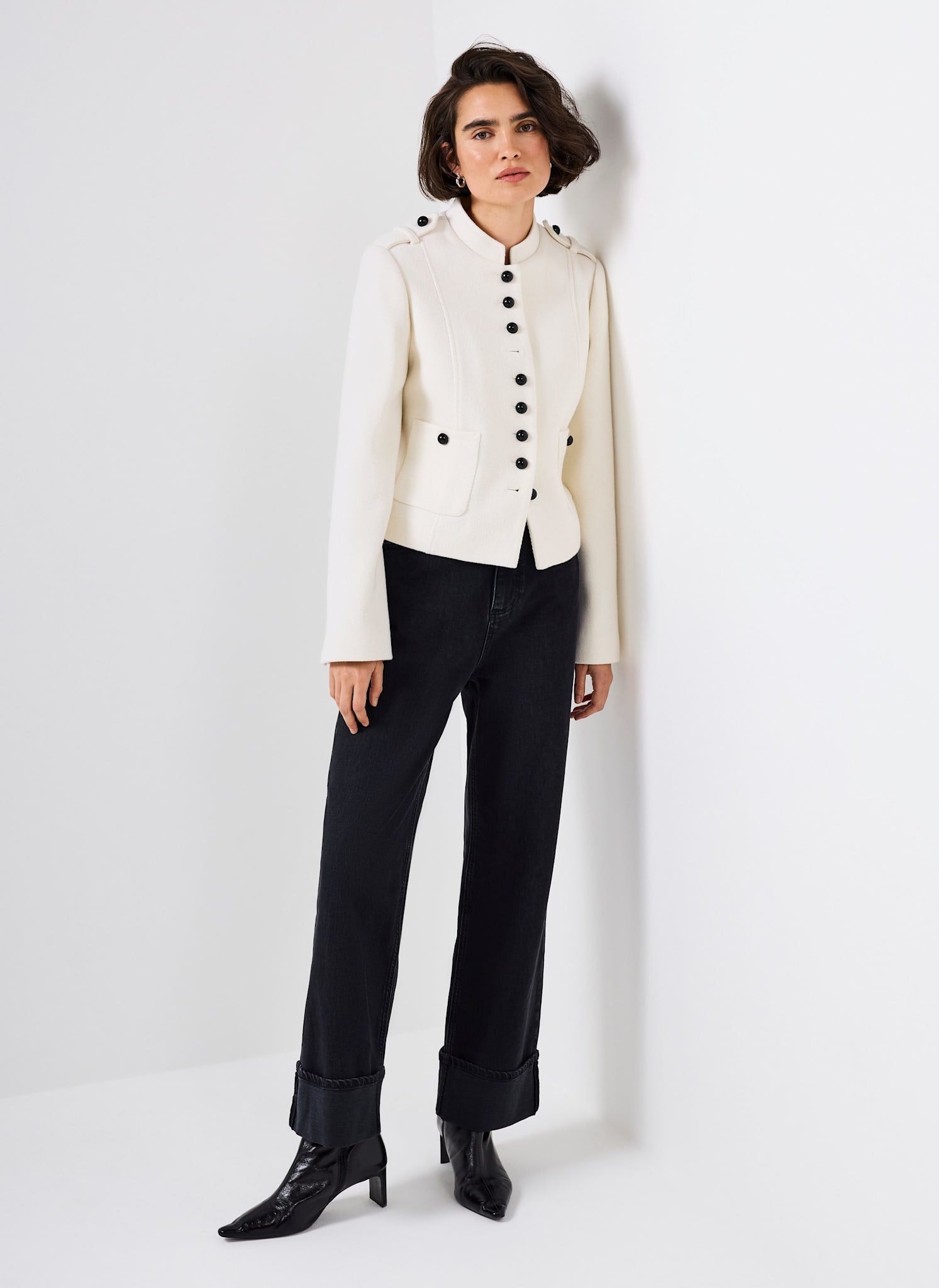 Cream Wool Blend Military Jacket