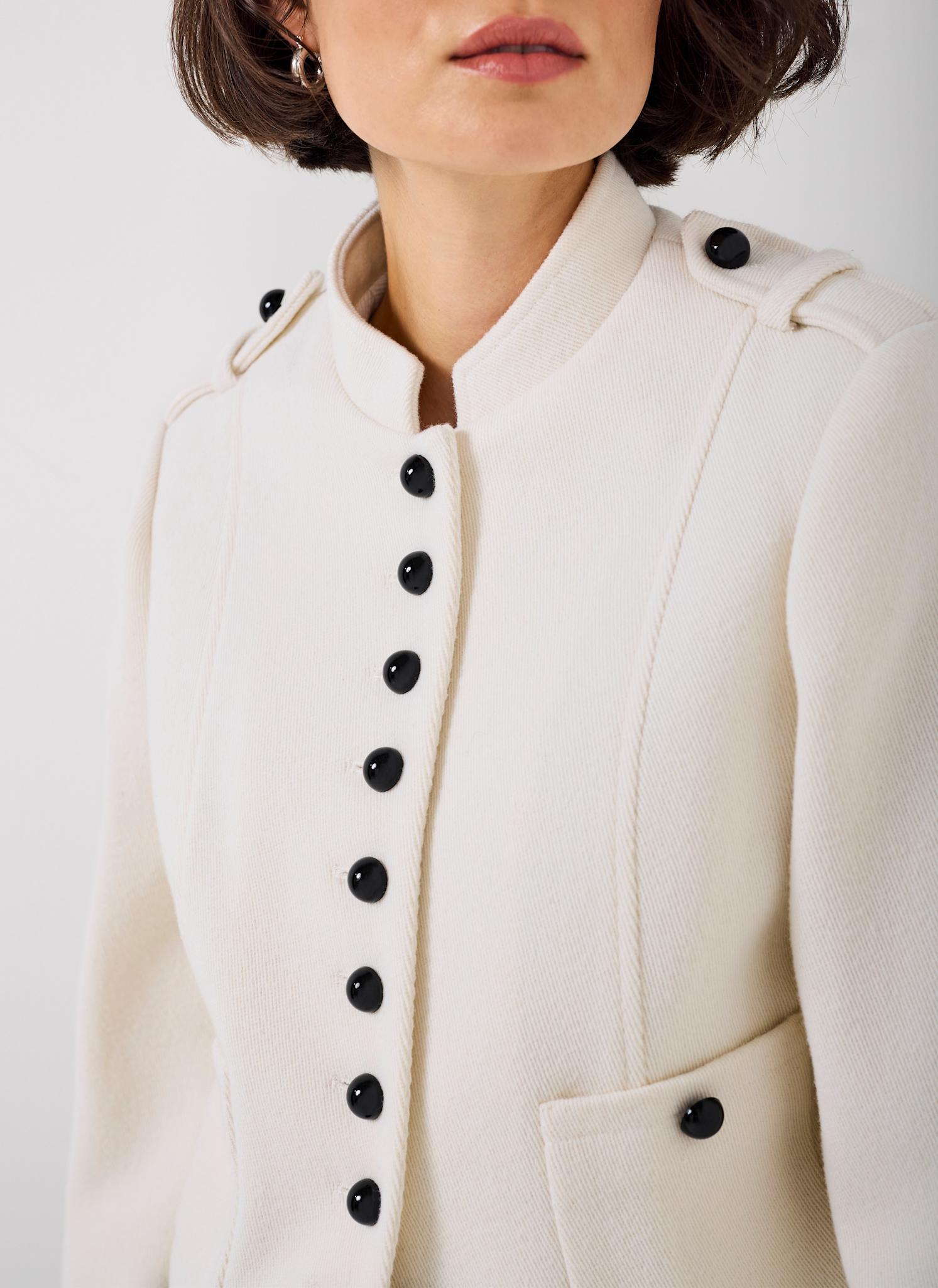 Cream Wool Blend Military Jacket