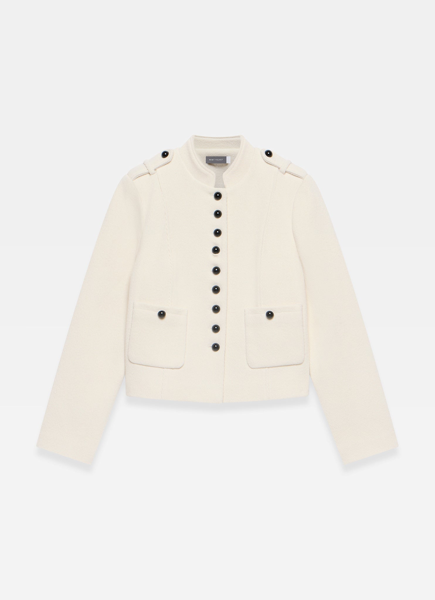 Cream Wool Blend Military Jacket