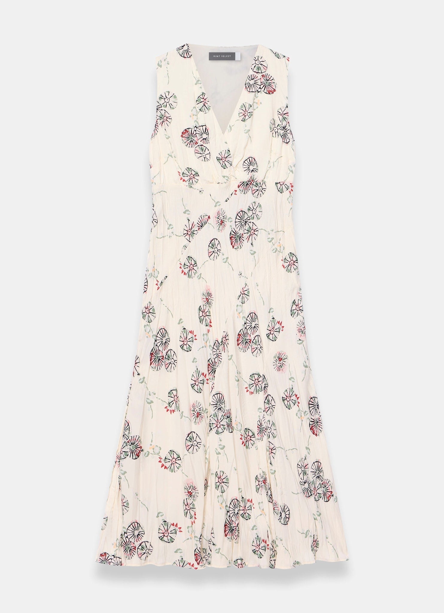 Cream Printed Crinkle Midi Dress