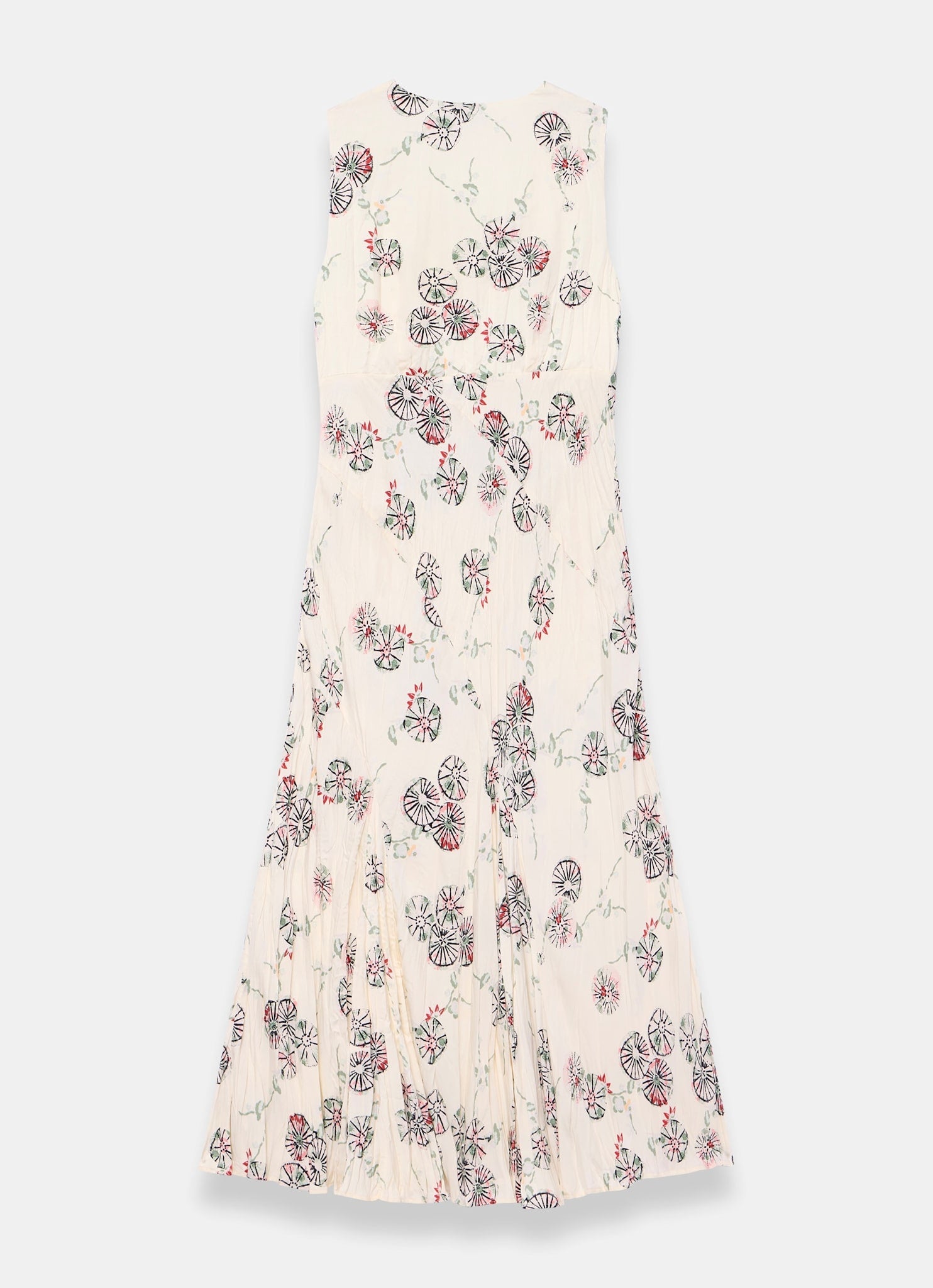 Cream Printed Crinkle Midi Dress