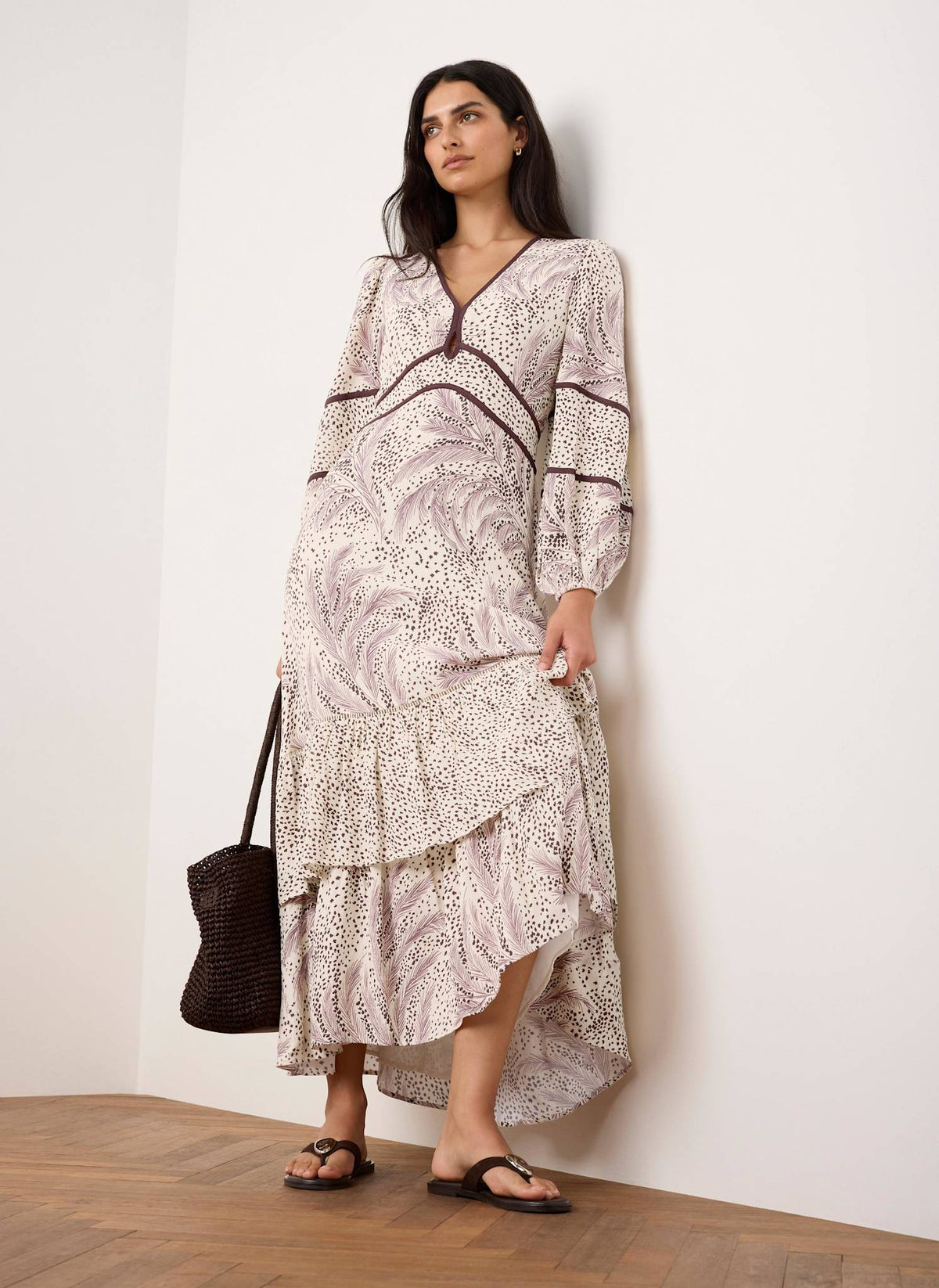 Cream Printed Boho Maxi Dress