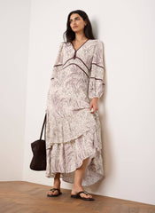 Cream Printed Boho Maxi Dress