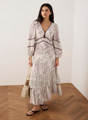 Cream Printed Boho Maxi Dress