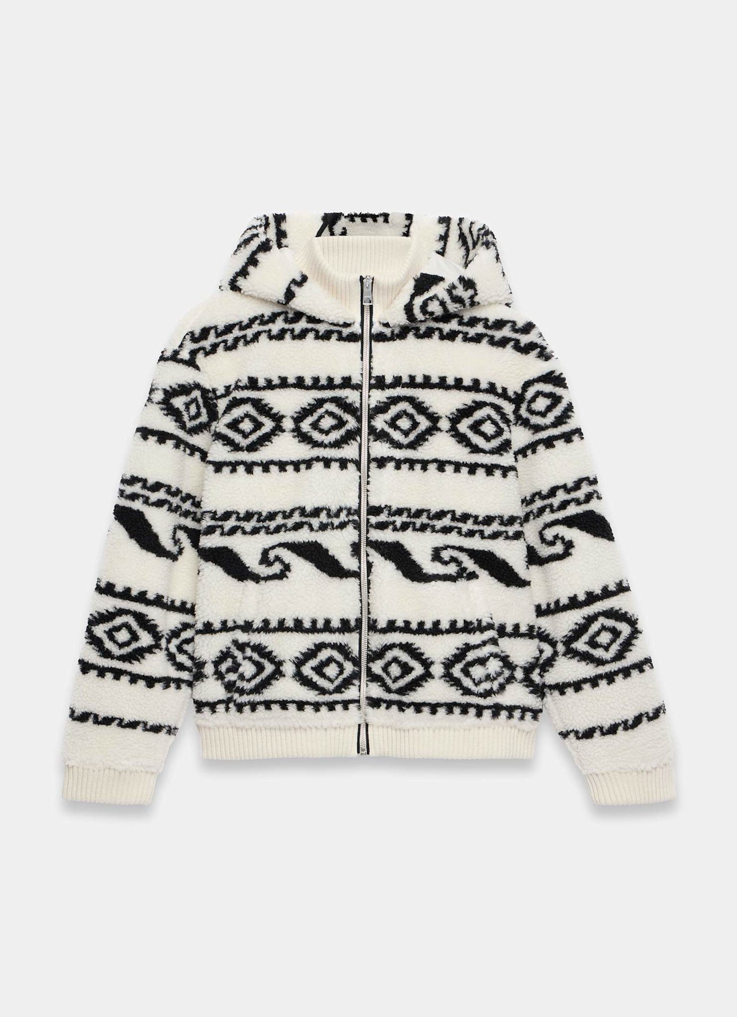 Cream Borg Print Hooded Zip Jacket