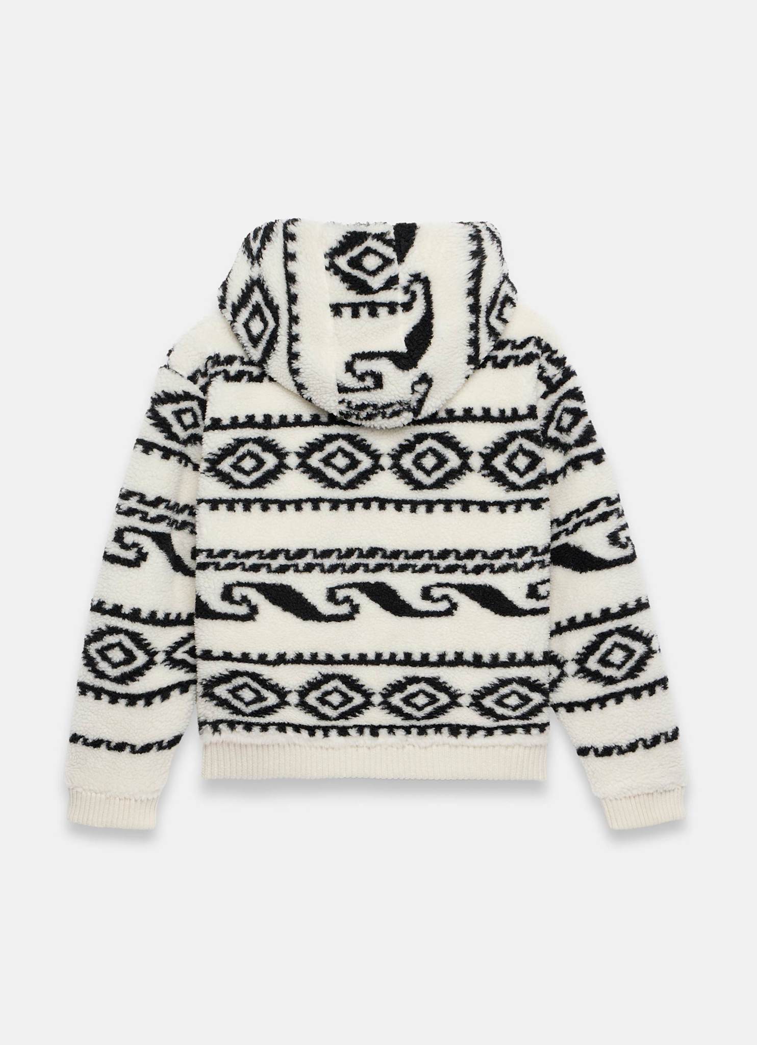 Cream Borg Print Hooded Zip Jacket