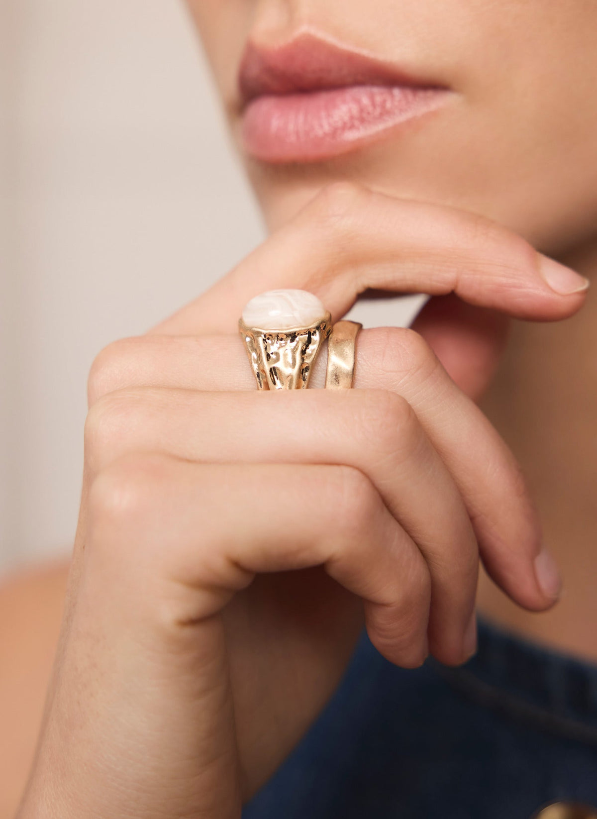 Gold Tone Hammered Ring Set